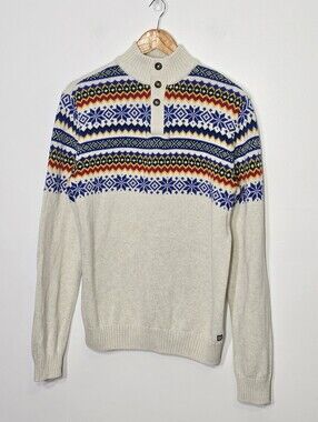 Chaps Fair Isle Nordic Knit 100% Cotton Quarter Button Sweater Men's Sz Medium